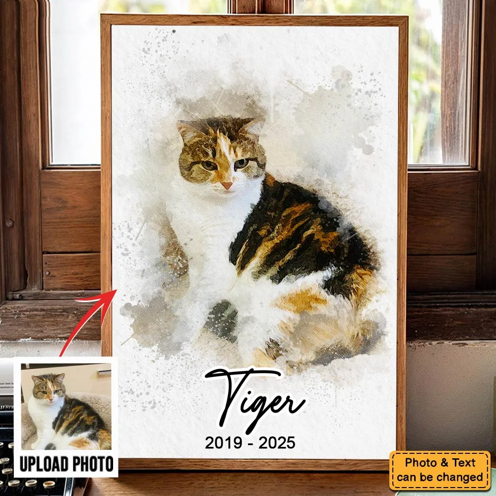 Custom Photo Watercolor Pet Portrait - Personalized Canvas Prints - Gifts for Cat Mom, Cat Dad, Pet Memorial, Pet Loss, Sympathy