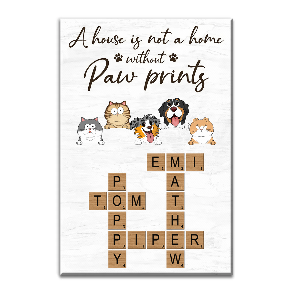 Home With Paw Prints Peeking Dog Cat Crossword Puzzle Art - Personalized Canvas Print