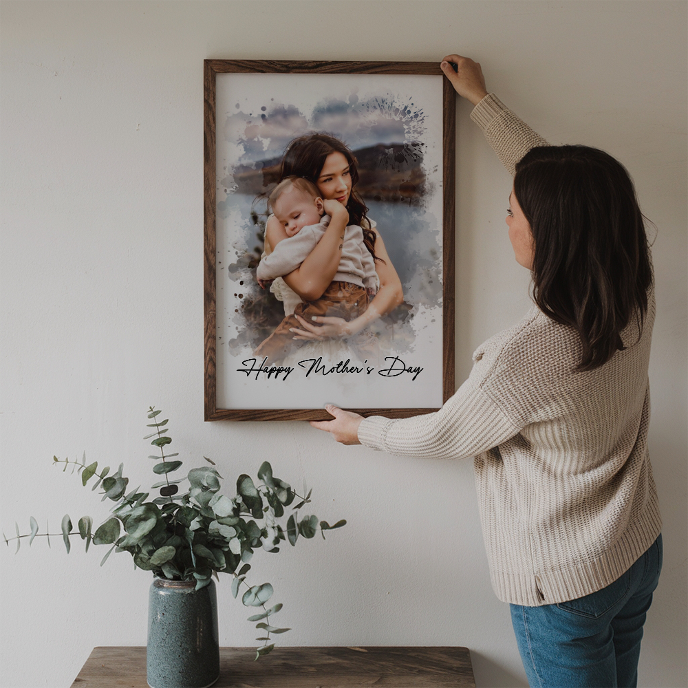 Custom Photo Watercolor Mom Portrait - Personalized Canvas Prints - Gift For Mom, Mother's Day