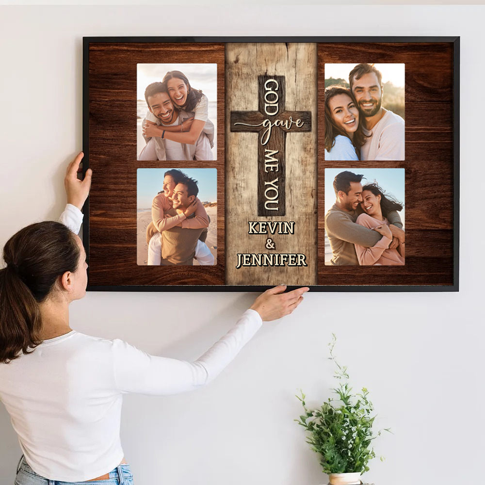 Custom Photo Couple God Gave Me You - Personalized Canvas Prints - Gift For Her/Him, Husband/Wife, Couples on Anniversary, Valentine's Day
