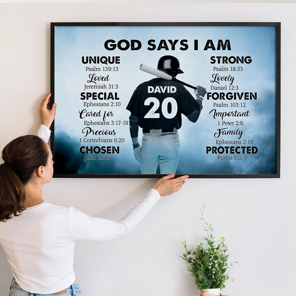 Baseball God Says I Am - Personalized Canvas Prints - Gift for Baseball Player, Baseball Lover, Son, Grandson
