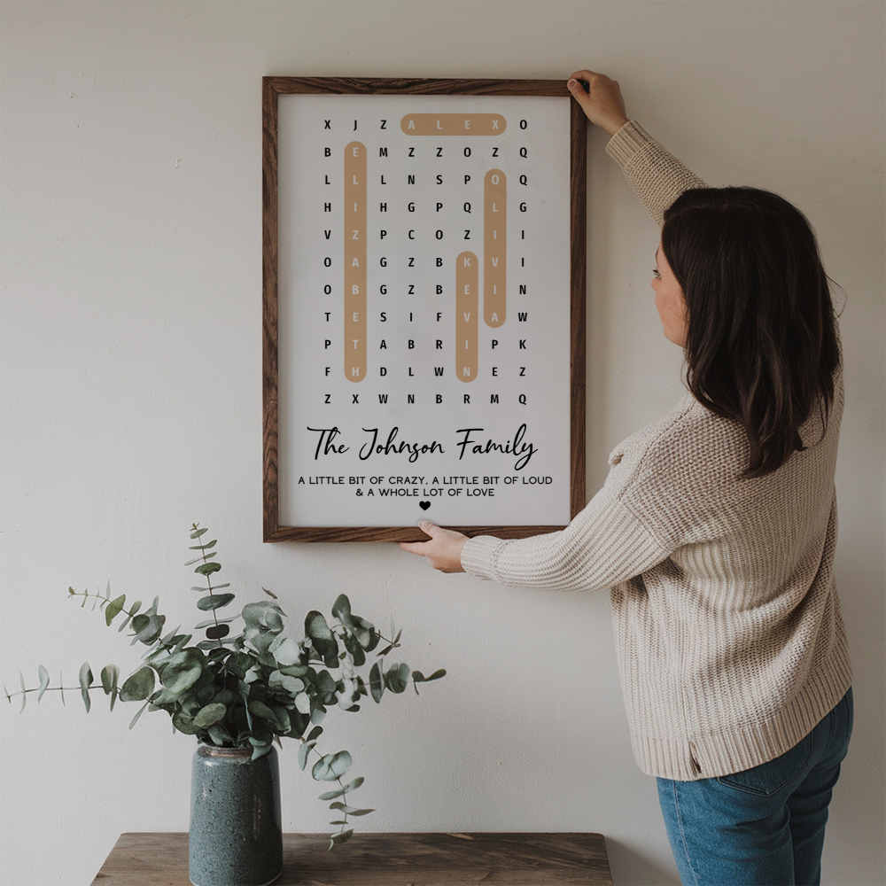 Family Name Word Search Puzzle Created In A Moment - Personalized Canvas Prints - Gift For Family Members, Mom and Dad