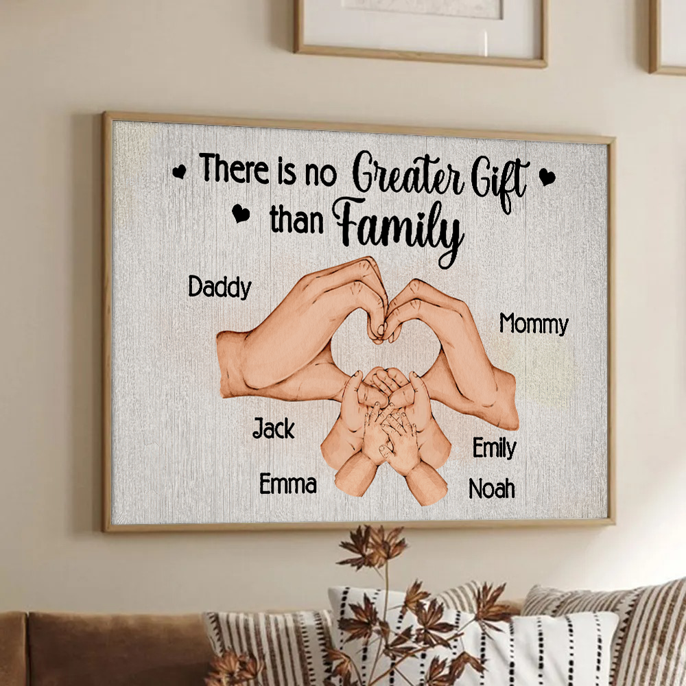 Family Hand Heart - Personalized Canvas Prints - Gift For Mom, Dad, Family, Wife, Husband
