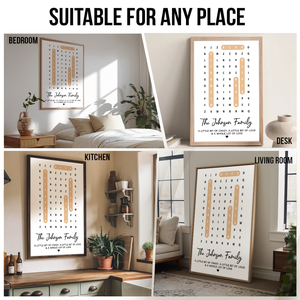 Family Name Word Search Puzzle Created In A Moment - Personalized Canvas Prints - Gift For Family Members, Mom and Dad