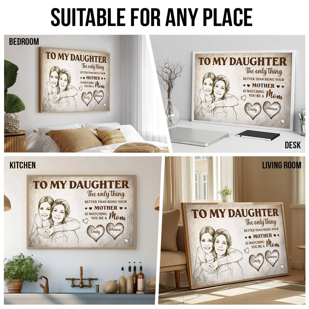 Custom Photo Pencil Sketch To My Daughter Mom And Daughter - Personalized Canvas Prints - Mother's Day Gift For Mom, Daughter