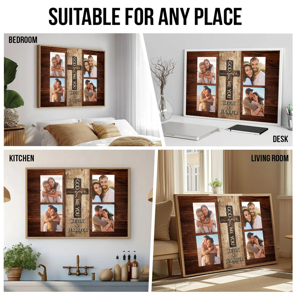 Custom Photo Couple God Gave Me You - Personalized Canvas Prints - Gift For Her/Him, Husband/Wife, Couples on Anniversary, Valentine's Day