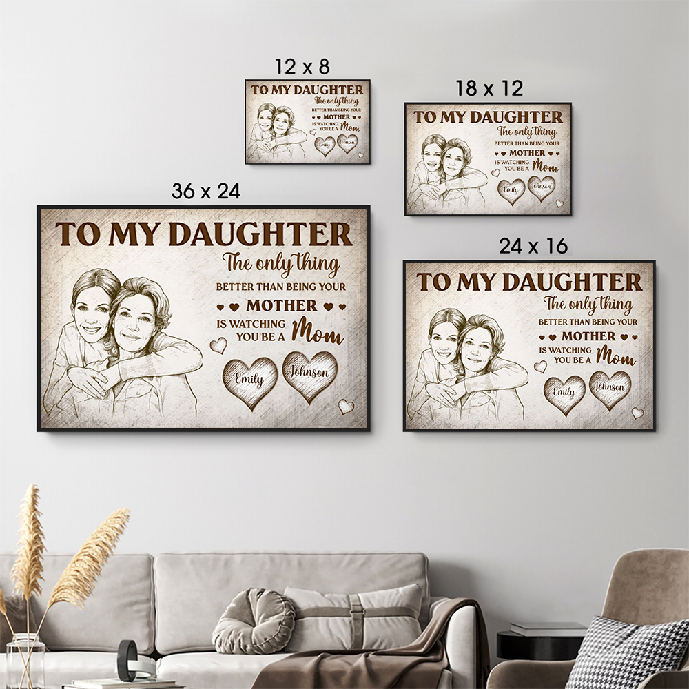 Custom Photo Pencil Sketch To My Daughter Mom And Daughter - Personalized Canvas Prints - Mother's Day Gift For Mom, Daughter