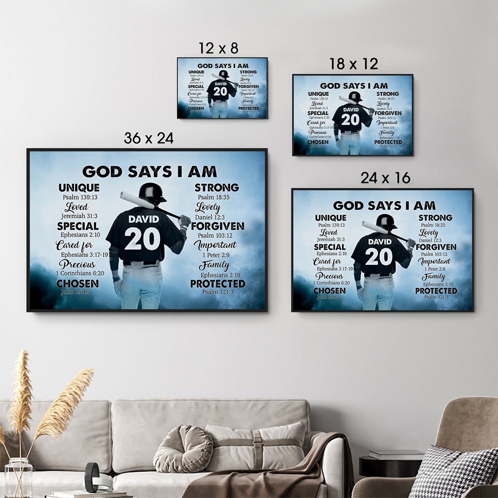 Baseball God Says I Am - Personalized Canvas Prints - Gift for Baseball Player, Baseball Lover, Son, Grandson