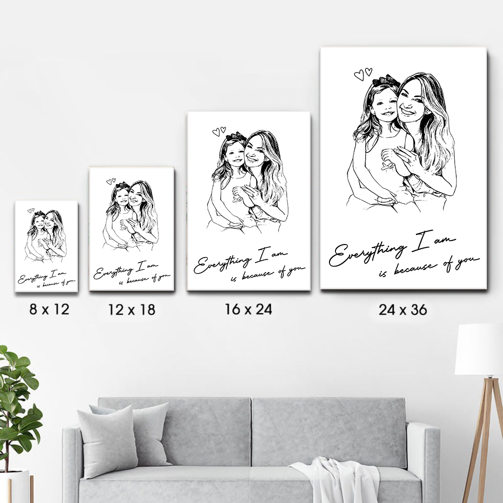 Custom Photo Mom Everything I Am Is Because Of You - Personalized Canvas Prints - Mother's Day Gift For Mum, Mom, Grandma, Wife