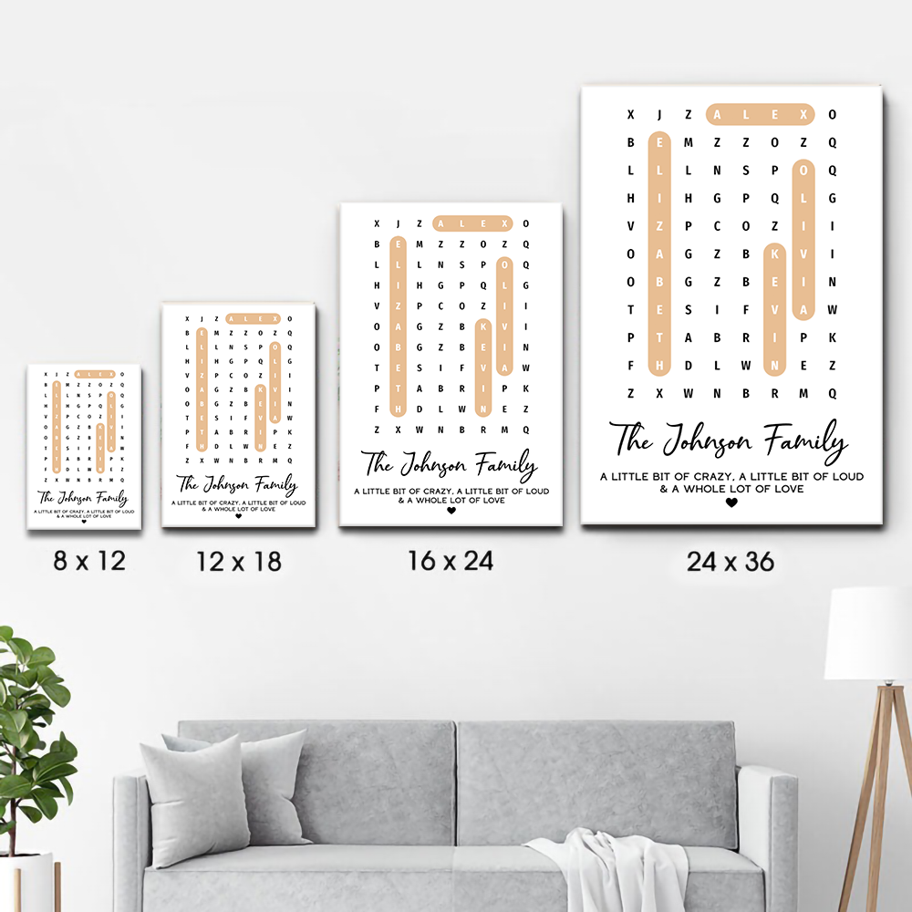 Family Name Word Search Puzzle Created In A Moment - Personalized Canvas Prints - Gift For Family Members, Mom and Dad