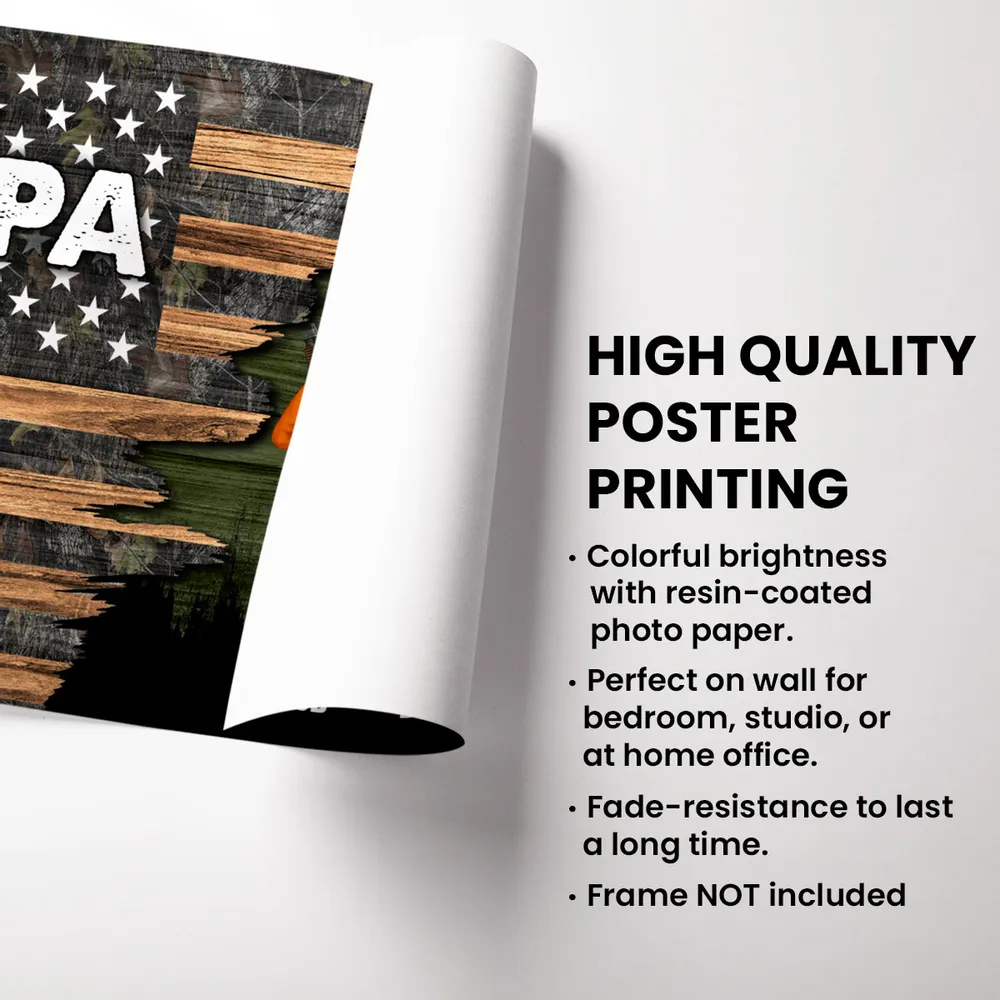 Hunting Dad Grandpa With Kids Half Nation Flag - Personalized Canvas - Gift For Hunter, Hunting Season, Gift for Dad, Papa, Grandpa, Daddy, Dada