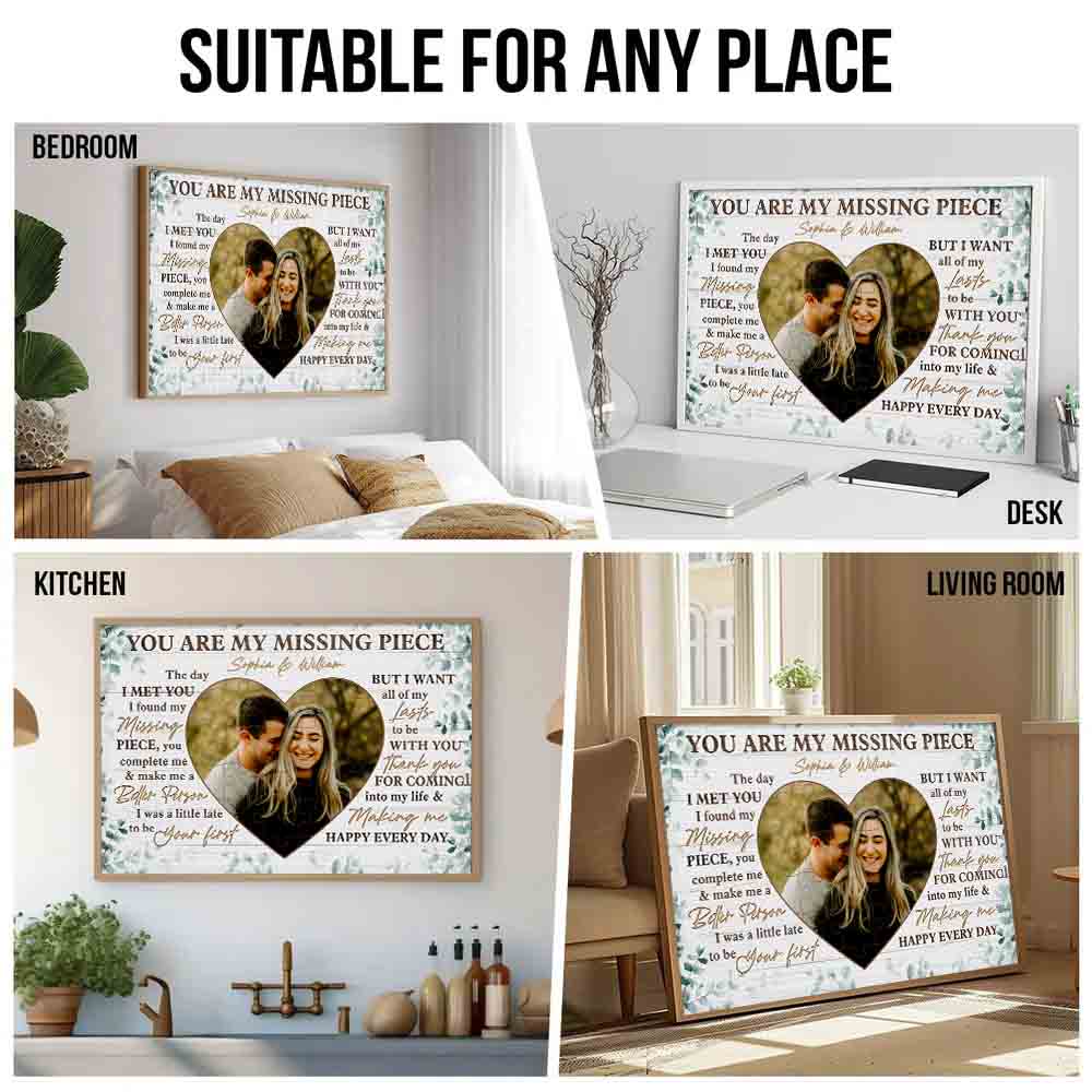 Custom Photo Couple You Are My Missing Piece - Personalized Canvas Prints - Gift For Her/Him, Husband/Wife, Couples on Anniversary, Valentine's Day