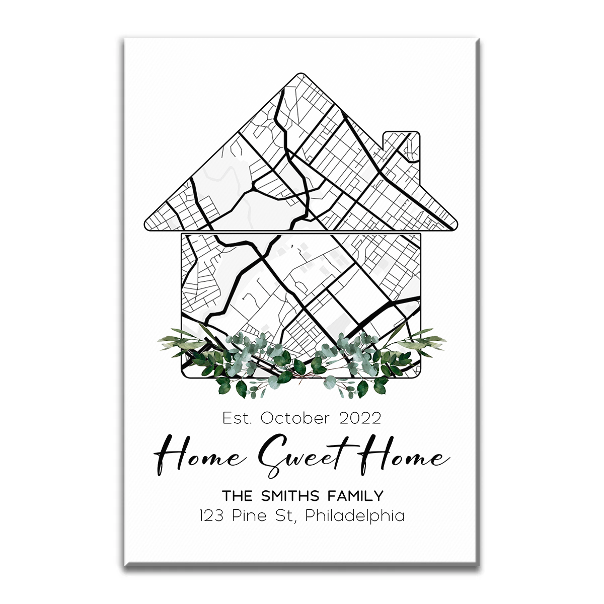 Custom Home Map, First Time Home Buyer, Personalized Housewarming Gift - Personalized Canvas Print