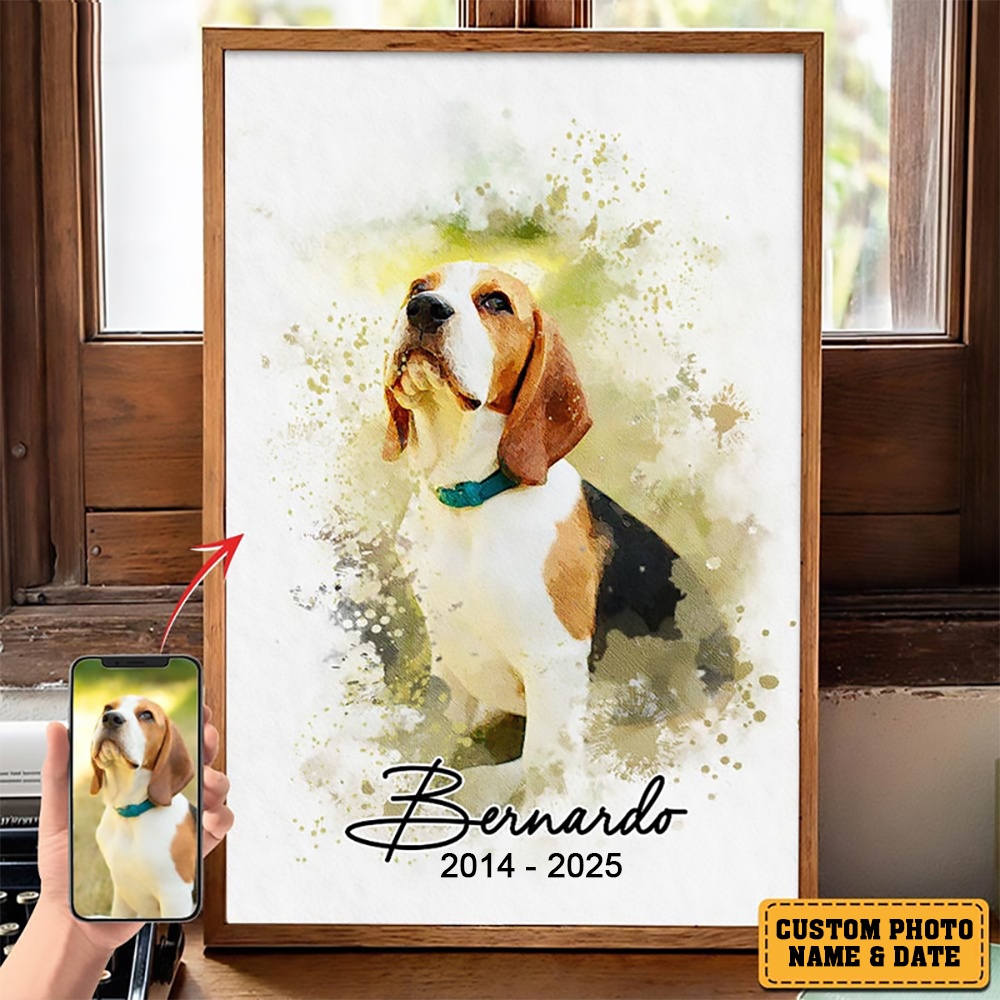 Custom Photo Watercolor Pet Portrait - Personalized Canvas Prints - Gifts for Dog Mom, Dog Dad, Pet Memorial, Pet Loss, Sympathy