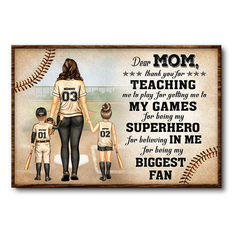 Baseball Dear Mom Thank You For Being My Biggest Fan - Personalized Canvas Prints - Custom Mother's Day Gift For Mom, Mama, Mommy, Mother, Wife
