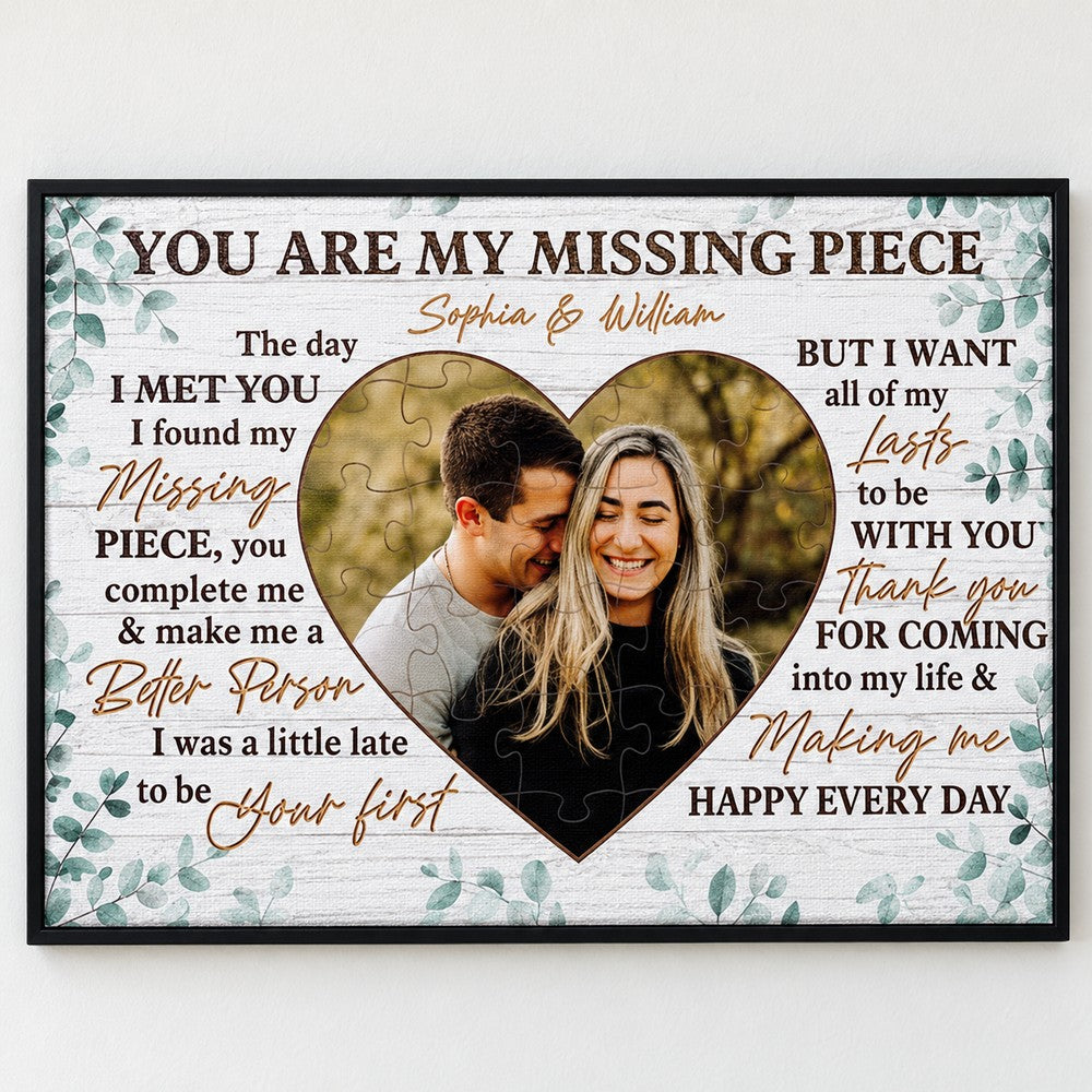 Close up detail of canvas texture and puzzle heart print on custom couple wall art