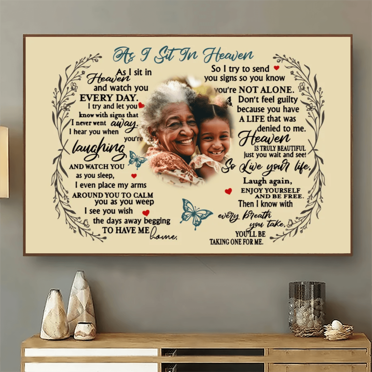 Custom Photo As I Sit In Heaven | Memorial Sympathy Personalized Gift for Family Members, Grandma, Grandpa, Dad, Mom, Daughters, Sons | Canvas