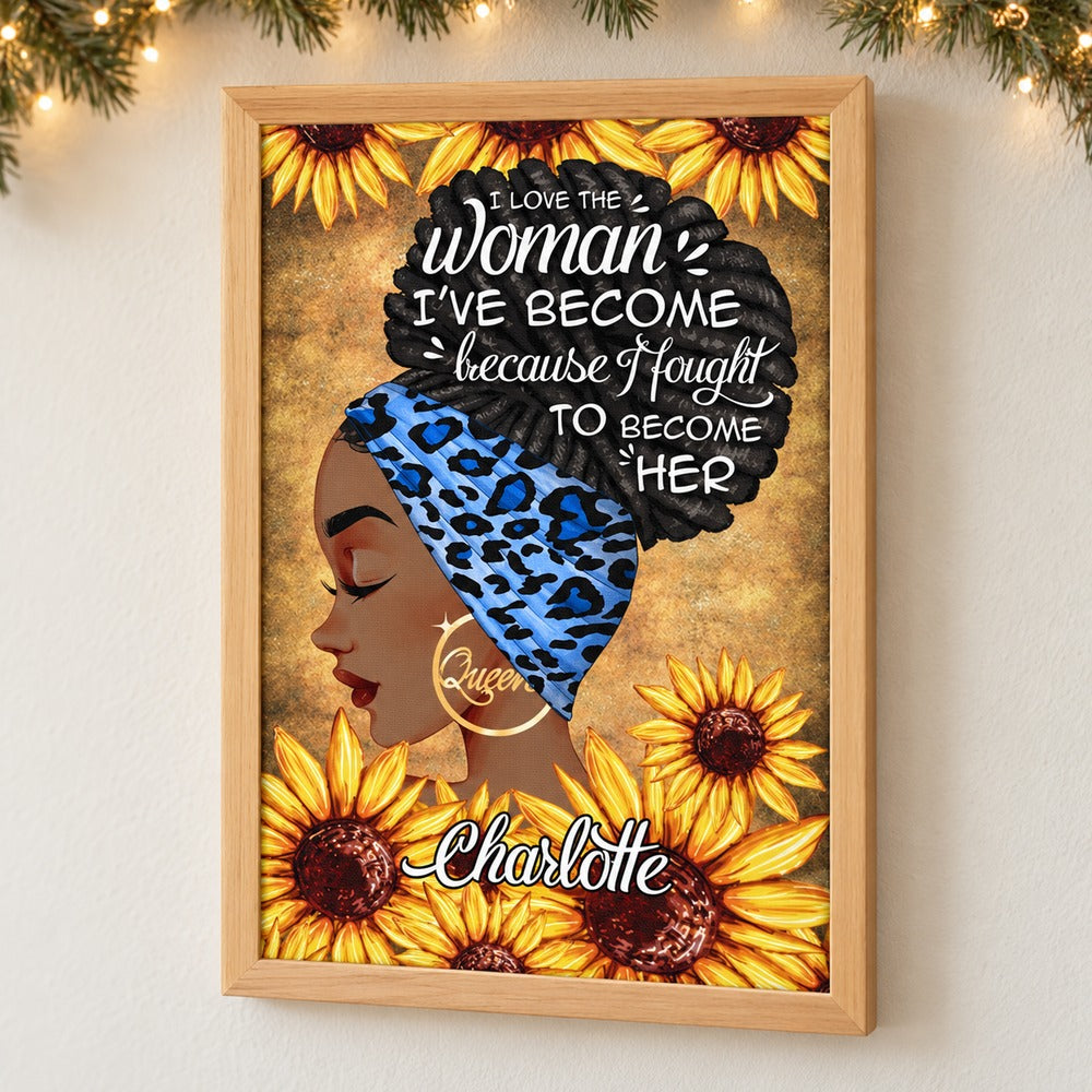 I Am The Storm personalized canvas print on a wall with holiday garland and warm fairy lights