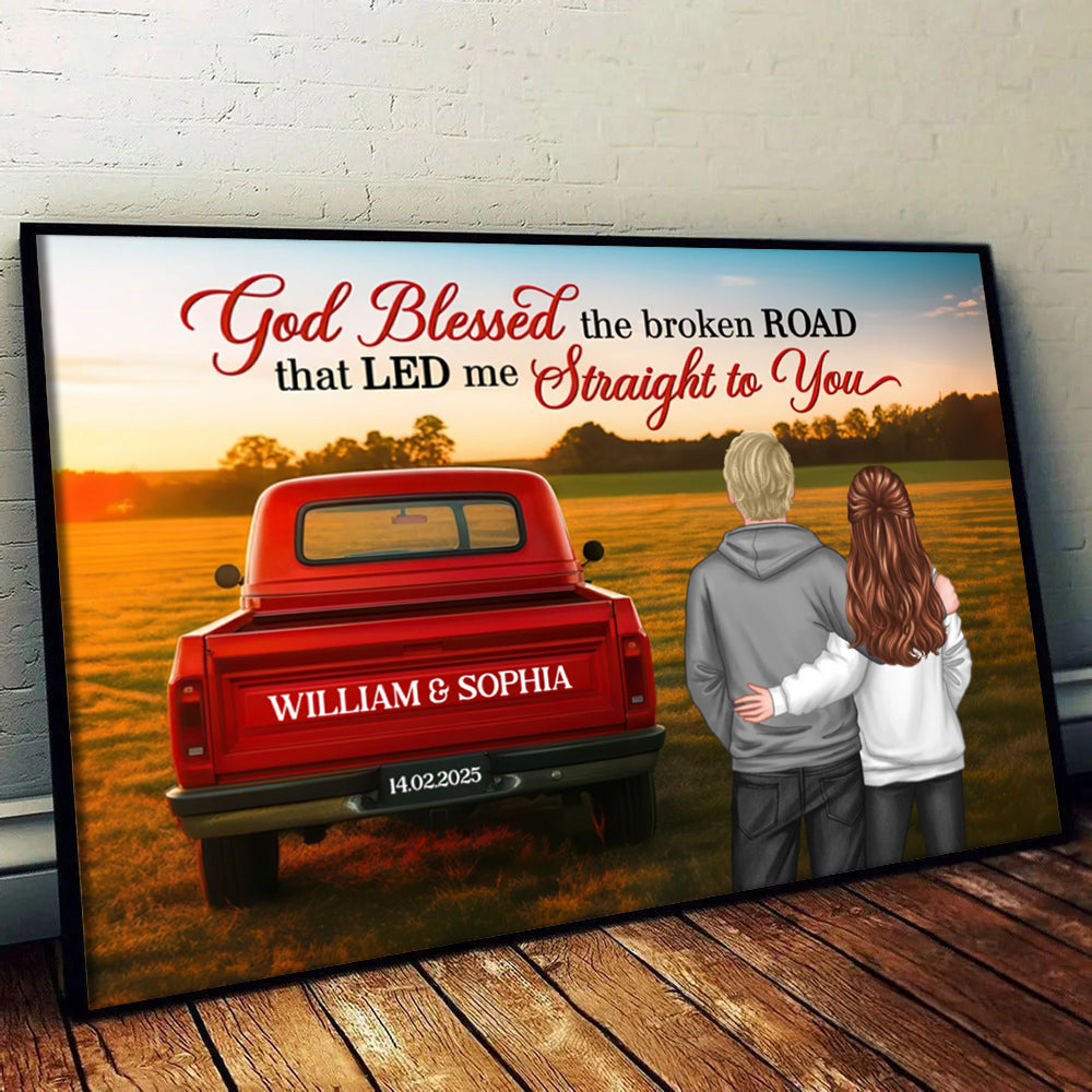 God Bless the Broken Road Couple Back View - Personalized Canvas Prints - Gift For Her/Him, Husband/Wife, Couples on Anniversary, Valentine's Day
