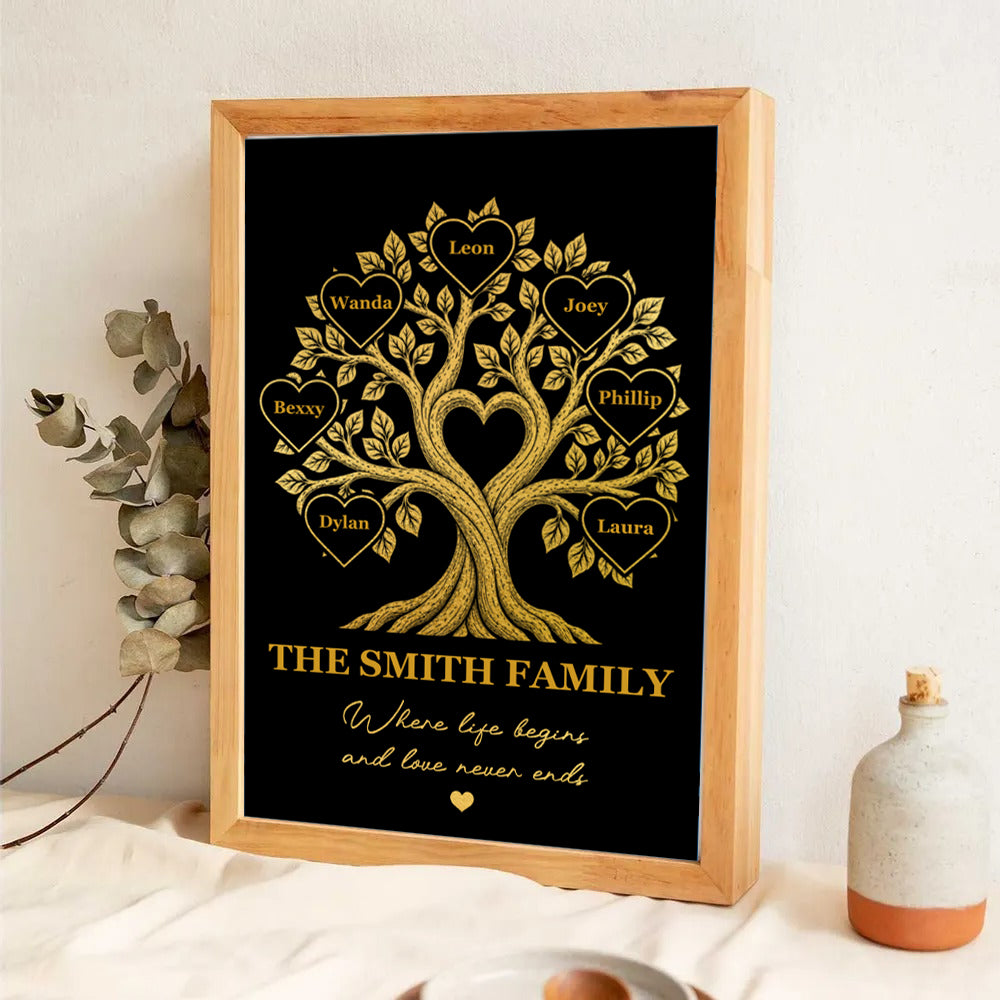 Family Tree With Names Where Life Begins And Love Never Ends - Personalized Canvas Prints - Gift For Family Members, Mom and Dad