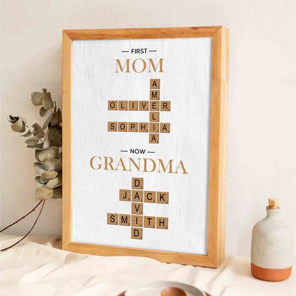 First Mom Now Grandma Crossword Puzzle - Personalized Canvas Prints - Mother's Day Gift For Mom, Grandma