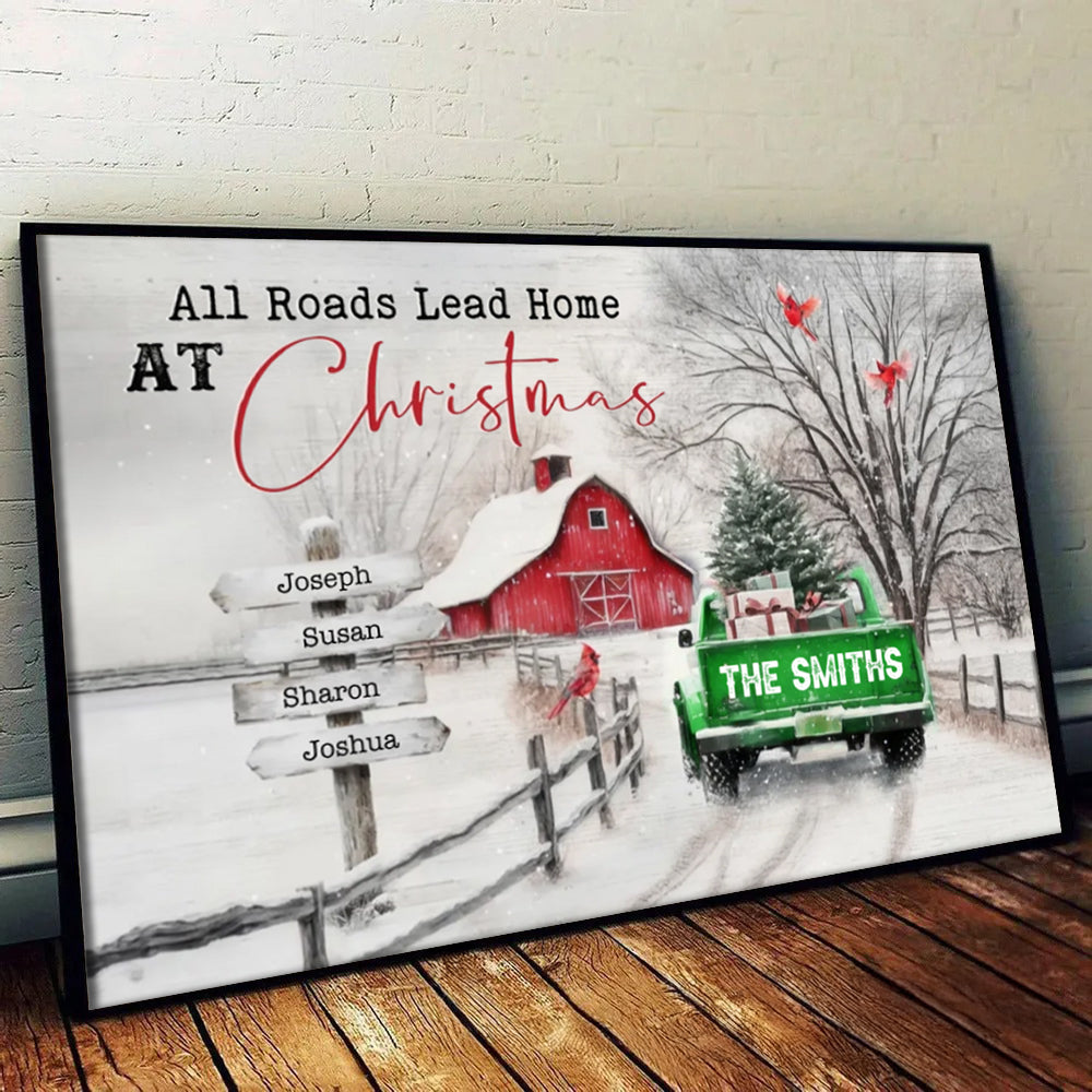 All Roads Lead Home At Christmas - Personalized Canvas - Gift For Family Members, Mom and Dad