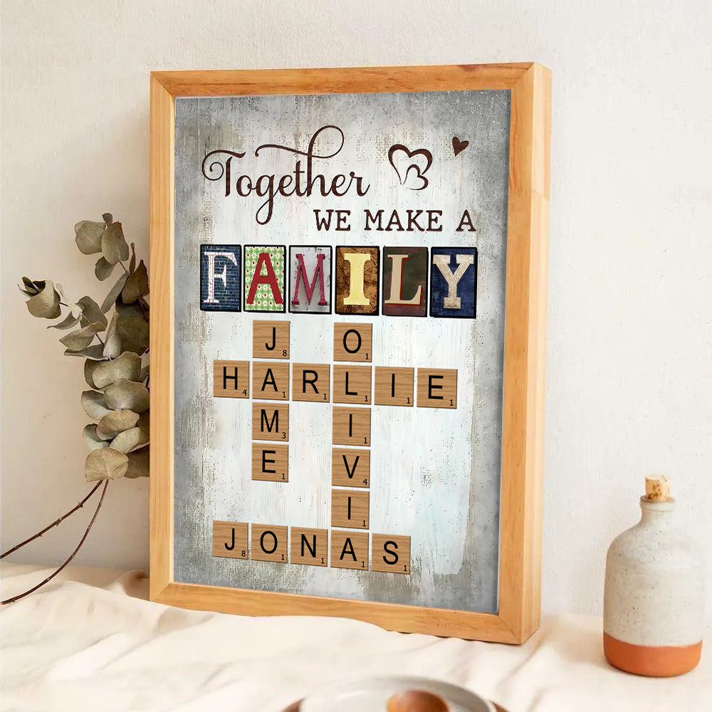 Together We Make A Family Crossword Art - Personalized Canvas Print - Gift For Family Members, Mom and Dad