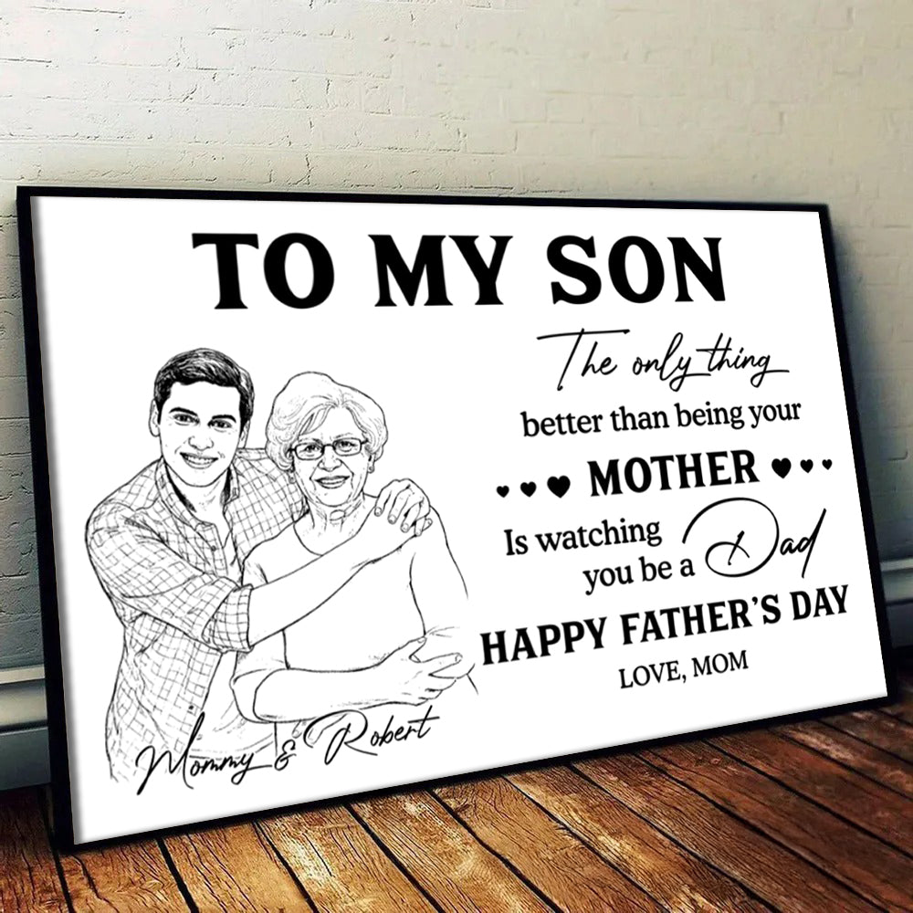 Custom Photo Pencil Sketch To Our Son From Parents - Personalized Canvas Prints - Father’s Day Gift For Son, New Dad Gift for Son