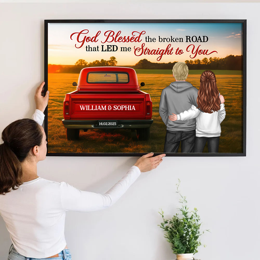 God Bless the Broken Road Couple Back View - Personalized Canvas Prints - Gift For Her/Him, Husband/Wife, Couples on Anniversary, Valentine's Day