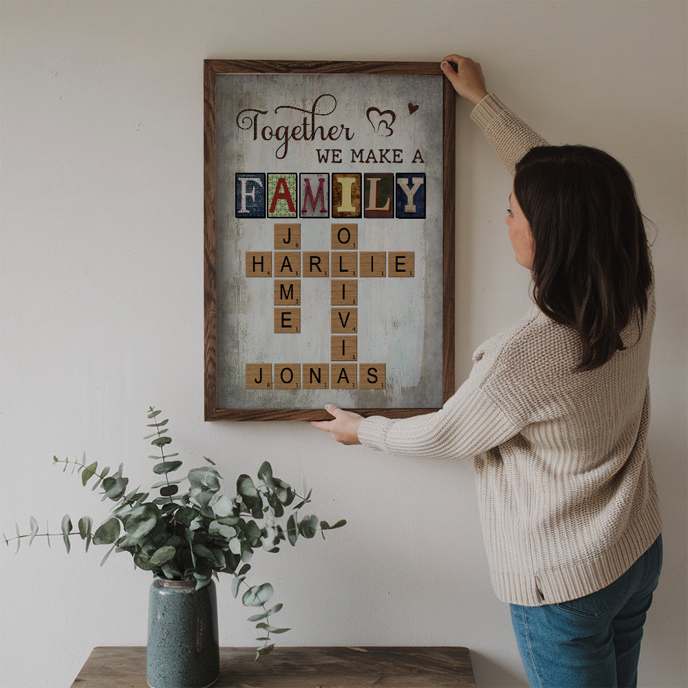 Together We Make A Family Crossword Art - Personalized Canvas Print - Gift For Family Members, Mom and Dad