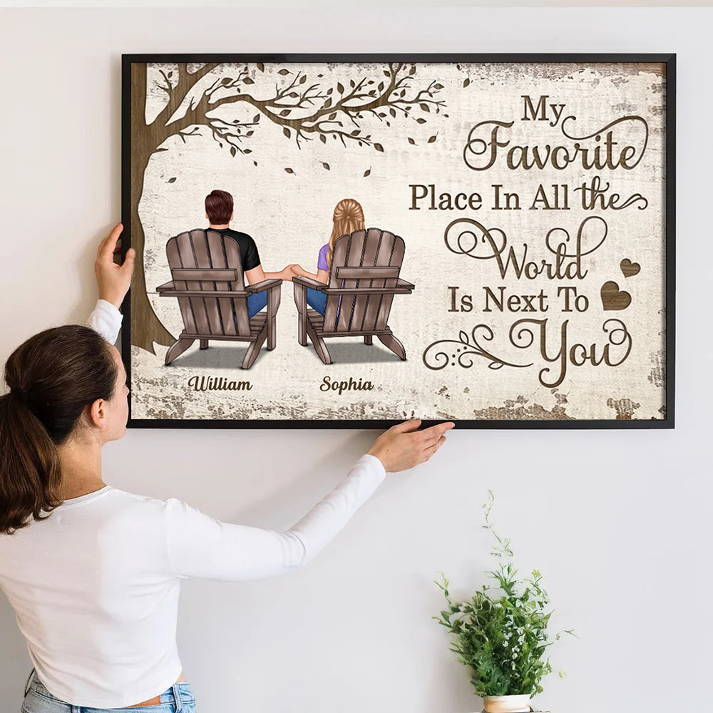 My Favorite Place In All The World Is Next To You Couple Sitting - Personalized Canvas Prints - Gift For Her/Him, Husband/Wife, Couples on Anniversary, Valentine's Day