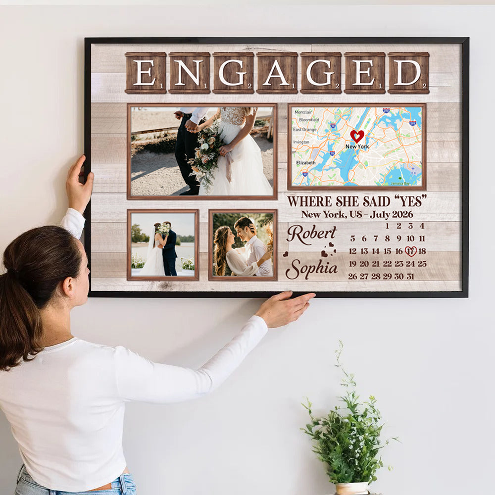 Custom Photo Engagement Couple - Personalized Canvas Prints - Gift For Her/Him, Husband/Wife, Couples on Anniversary, Valentine's Day