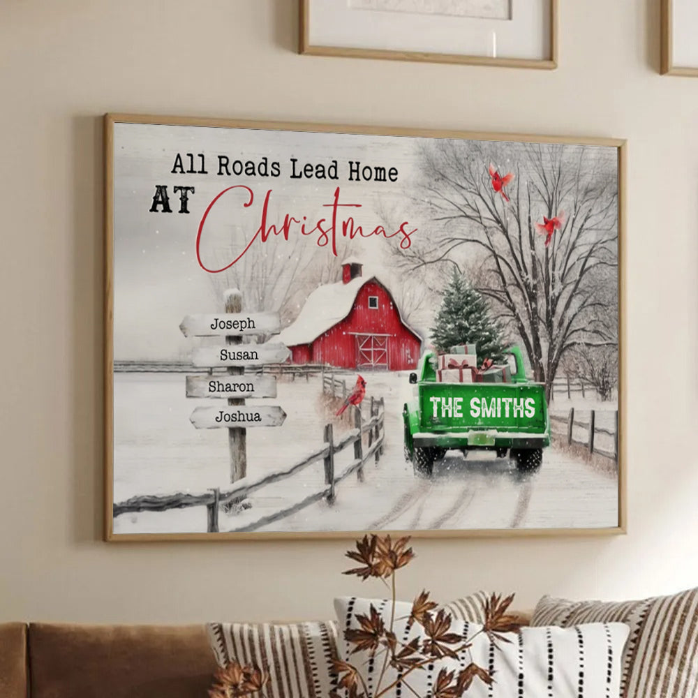 All Roads Lead Home At Christmas - Personalized Canvas - Gift For Family Members, Mom and Dad