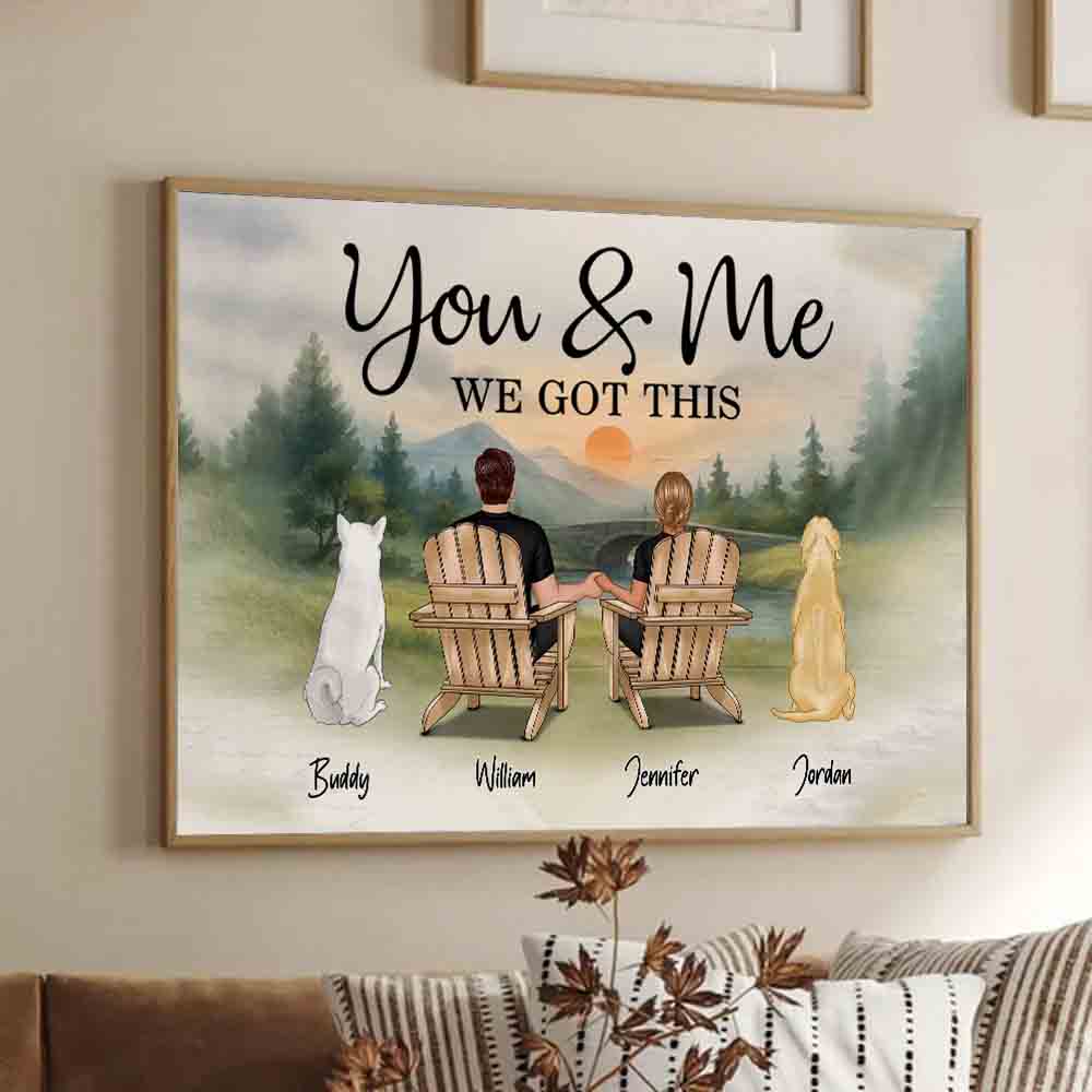 You & Me and the Dogs Couple - Personalized Canvas Print - Gift For Her/Him, Husband/Wife, Couples on Anniversary, Valentine's Day