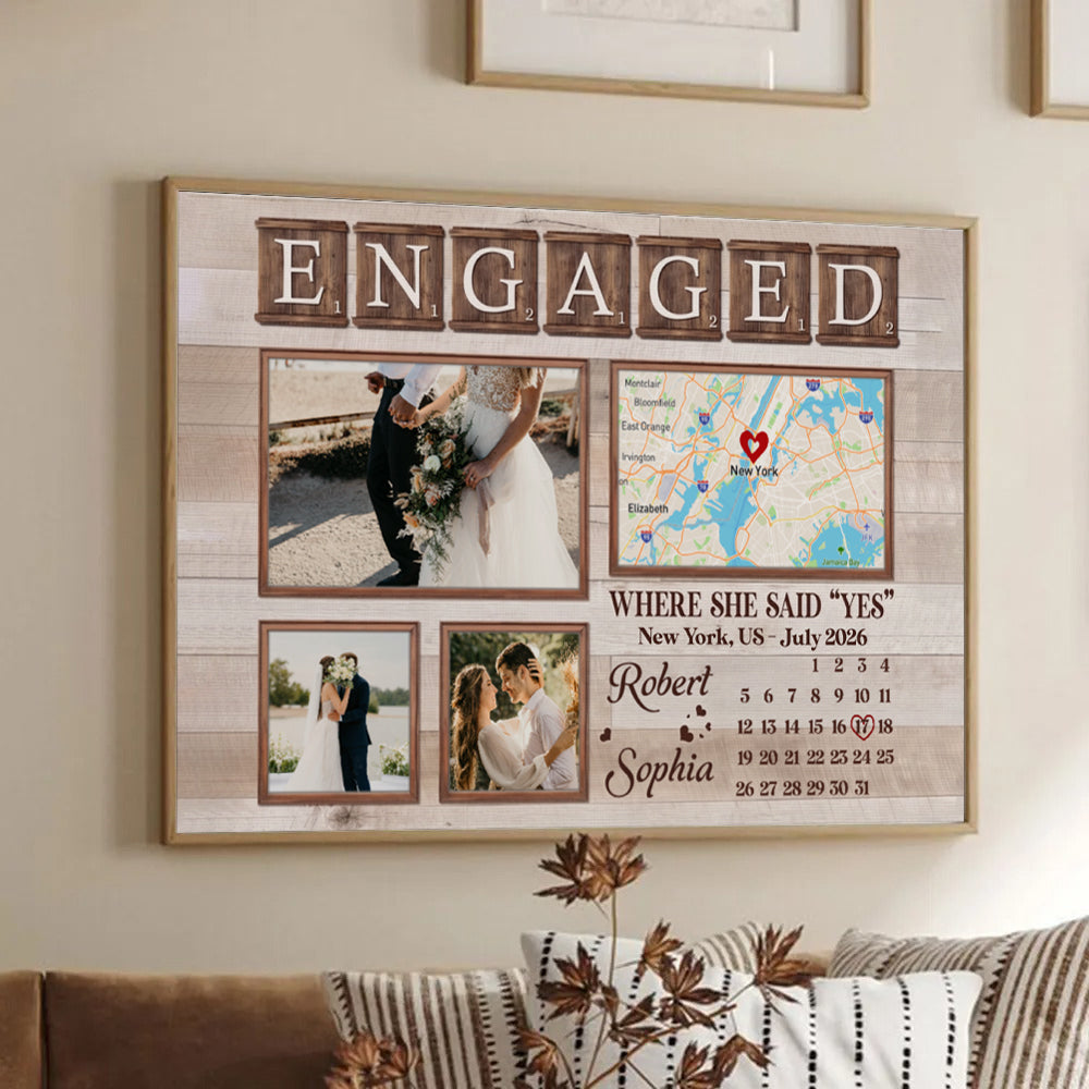Custom Photo Engagement Couple - Personalized Canvas Prints - Gift For Her/Him, Husband/Wife, Couples on Anniversary, Valentine's Day