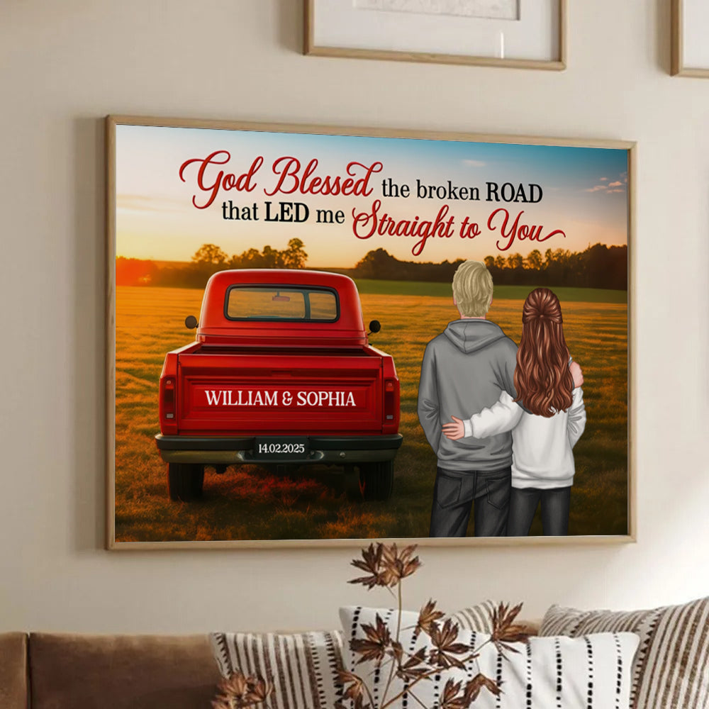 God Bless the Broken Road Couple Back View - Personalized Canvas Prints - Gift For Her/Him, Husband/Wife, Couples on Anniversary, Valentine's Day