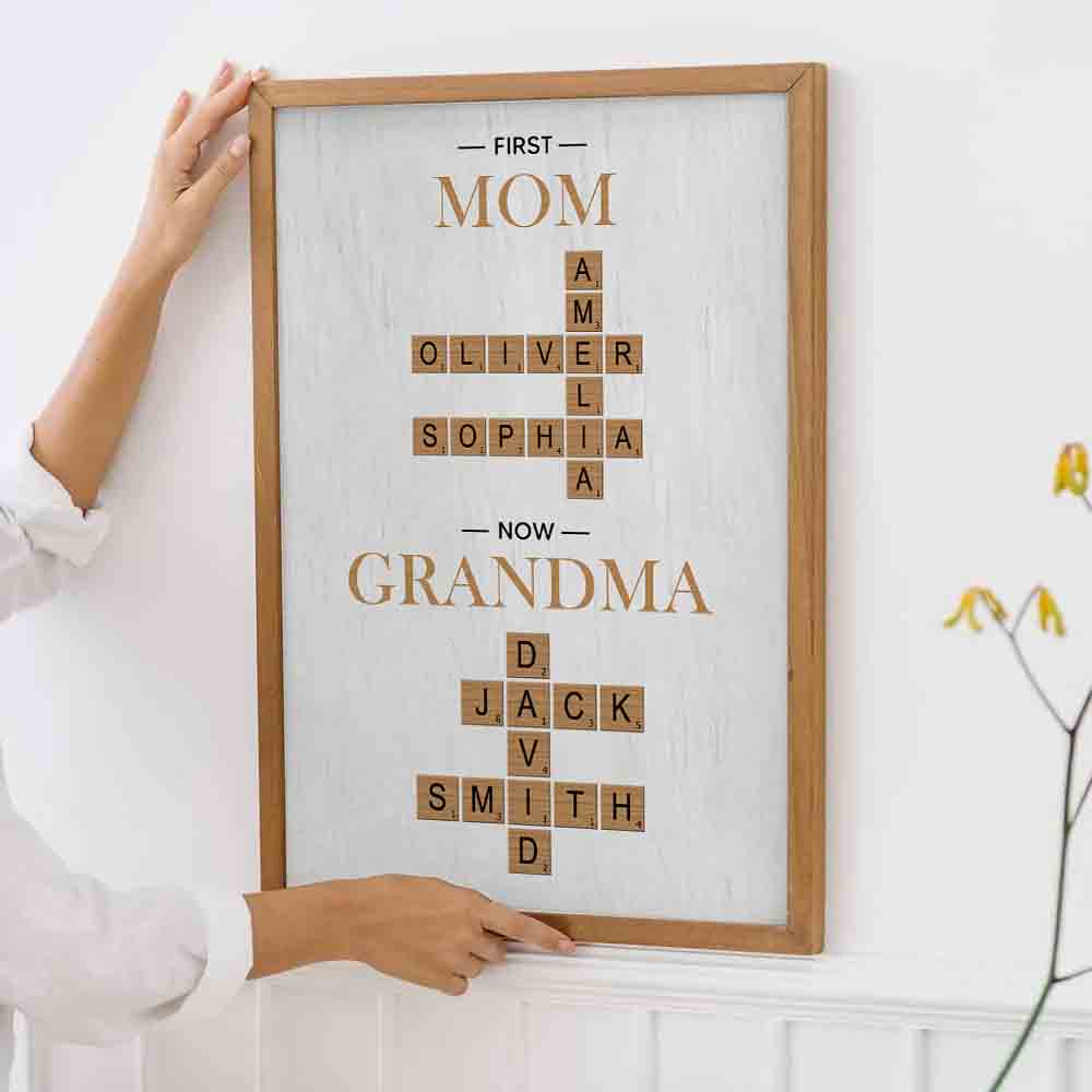 First Mom Now Grandma Crossword Puzzle - Personalized Canvas Prints - Mother's Day Gift For Mom, Grandma