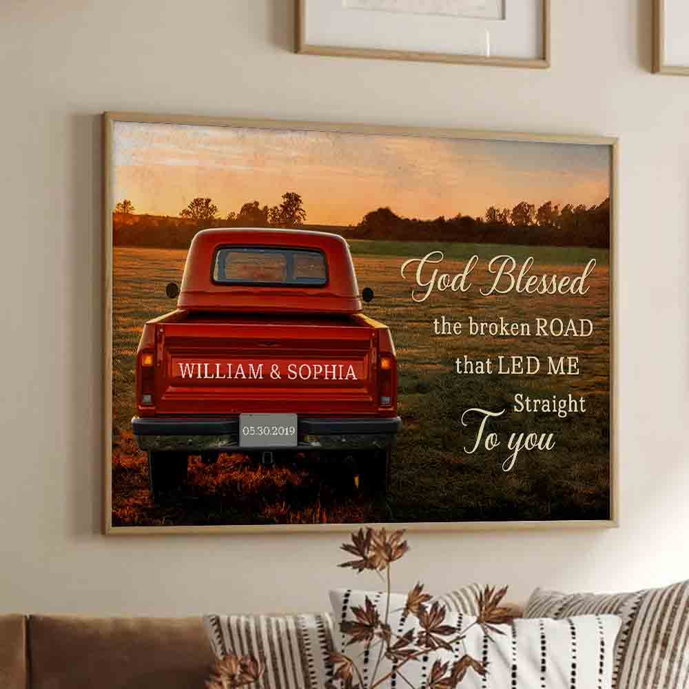 God Blessed The Broken Road Couple - Personalized Canvas Print - Gift For Her/Him, Husband/Wife, Couples on Anniversary, Valentine's Day