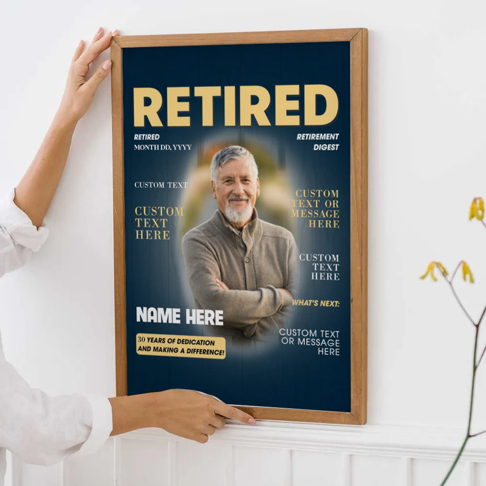 Custom Photo Retired Magazine - Personalized Canvas Print - Retirement Gift For Colleagues, Mom, Dad, Grandparent