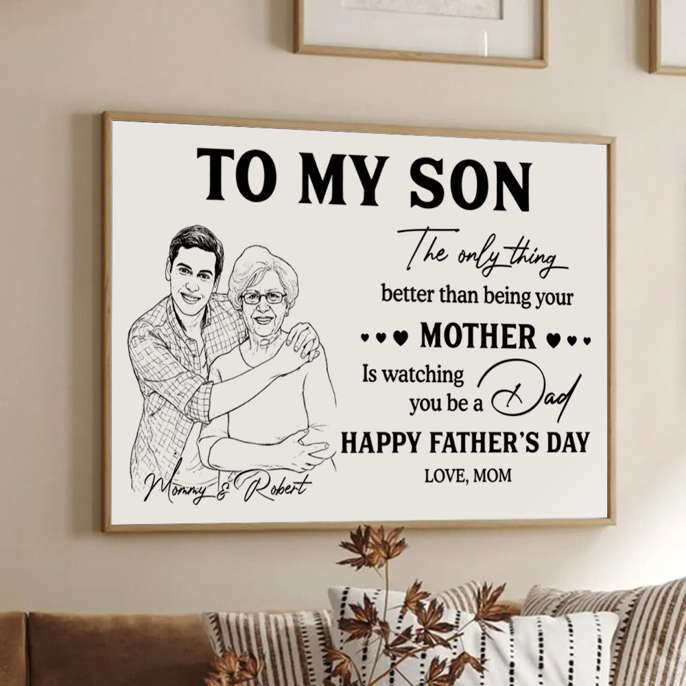 Custom Photo Pencil Sketch To Our Son From Parents - Personalized Canvas Prints - Father’s Day Gift For Son, New Dad Gift for Son