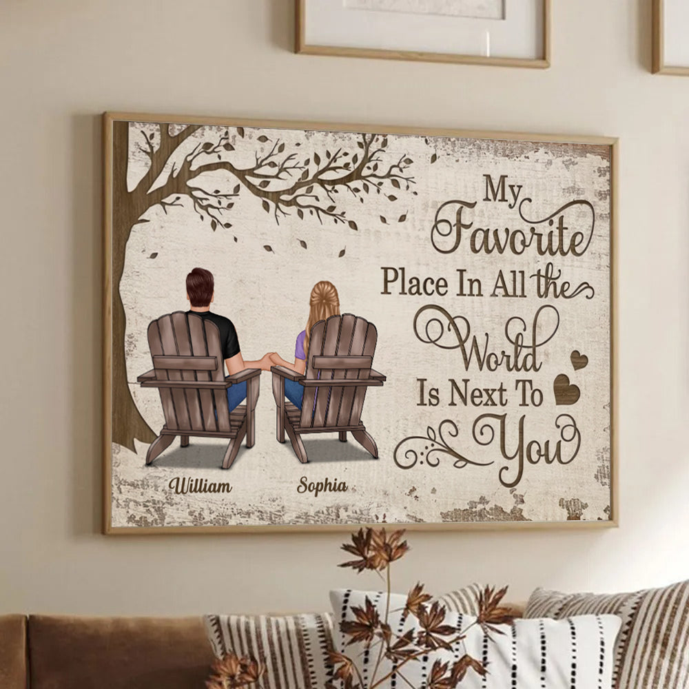 My Favorite Place In All The World Is Next To You Couple Sitting - Personalized Canvas Prints - Gift For Her/Him, Husband/Wife, Couples on Anniversary, Valentine's Day
