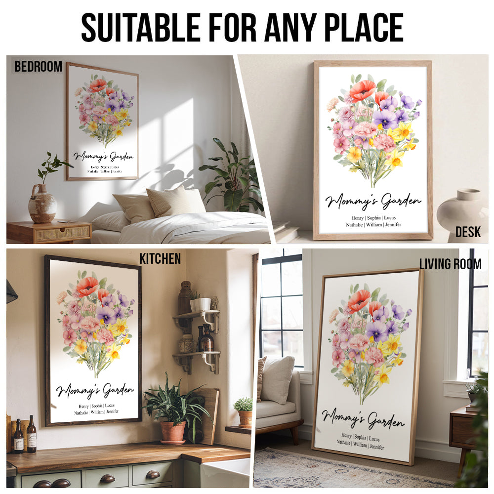 Family Birth Flower Bouquet Flowers - Personalized Canvas Prints - Mother's Day Gift For Mom, Grandma