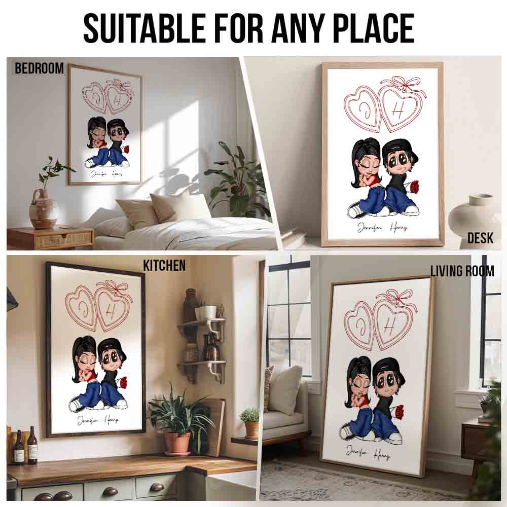 Y2K Couple Initial Heart Locket - Personalized Canvas Prints - Gift For Her/Him, Wife/Husband, Girlfriend/Boyfriend on Anniversary, Valentine's Day