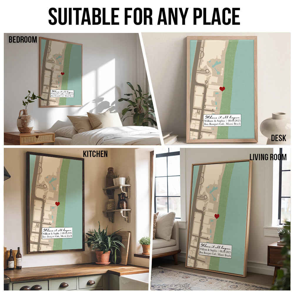 Where It All Began Where We Met Map Couple - Personalized Canvas Prints - Gift For Her/Him, Husband/Wife, Couples on Anniversary, Valentine's Day