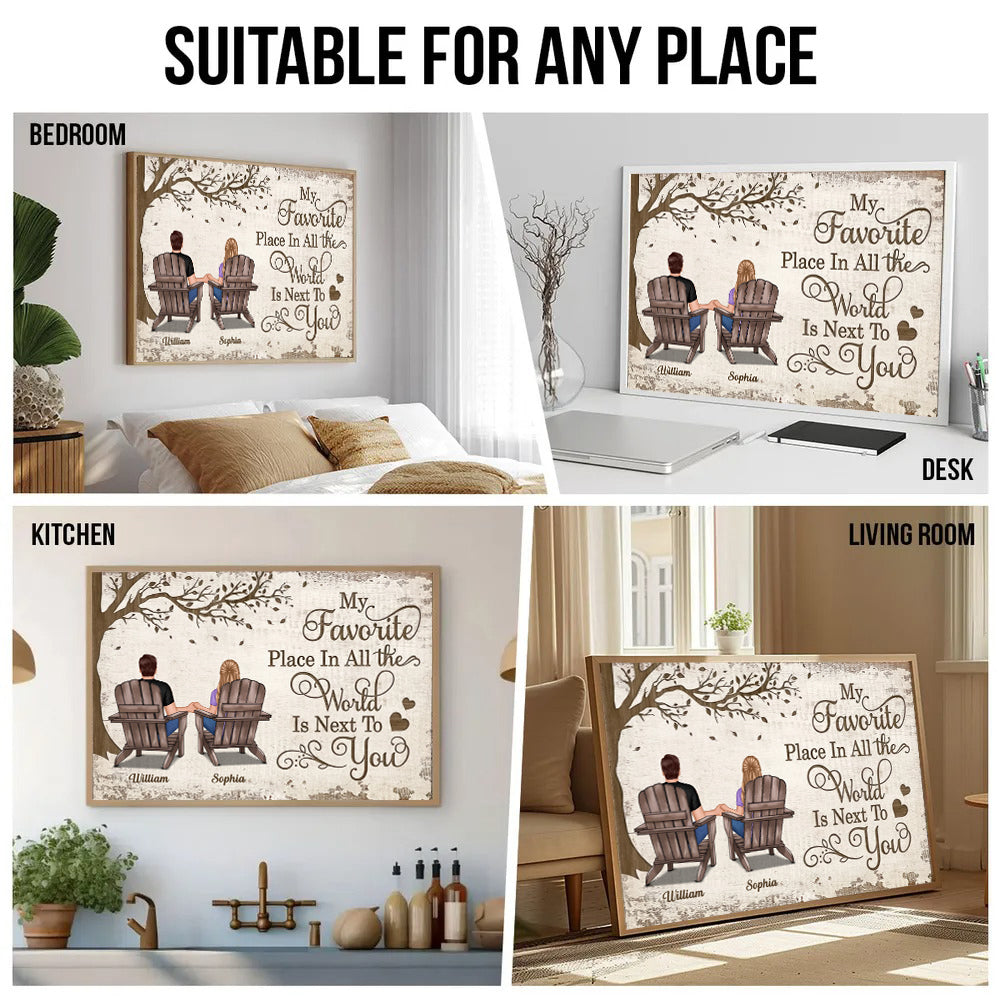My Favorite Place In All The World Is Next To You Couple Sitting - Personalized Canvas Prints - Gift For Her/Him, Husband/Wife, Couples on Anniversary, Valentine's Day