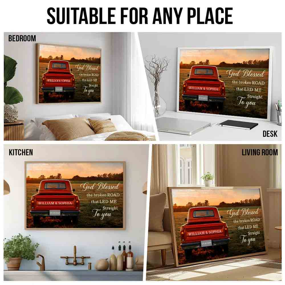 God Blessed The Broken Road Couple - Personalized Canvas Print - Gift For Her/Him, Husband/Wife, Couples on Anniversary, Valentine's Day