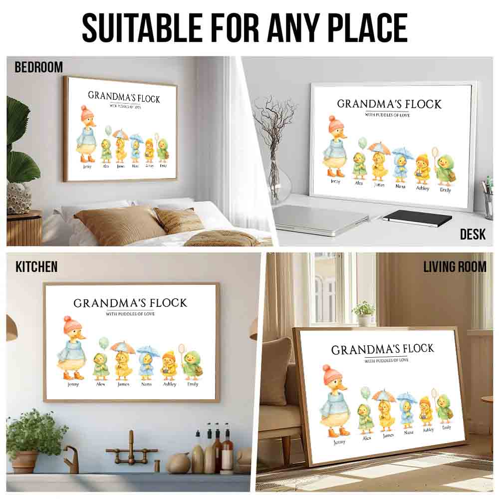 Grandparents's Flock with Puddles of Love - Personalized Canvas Prints - Gift For Grandma, Grandpa, Grandparents