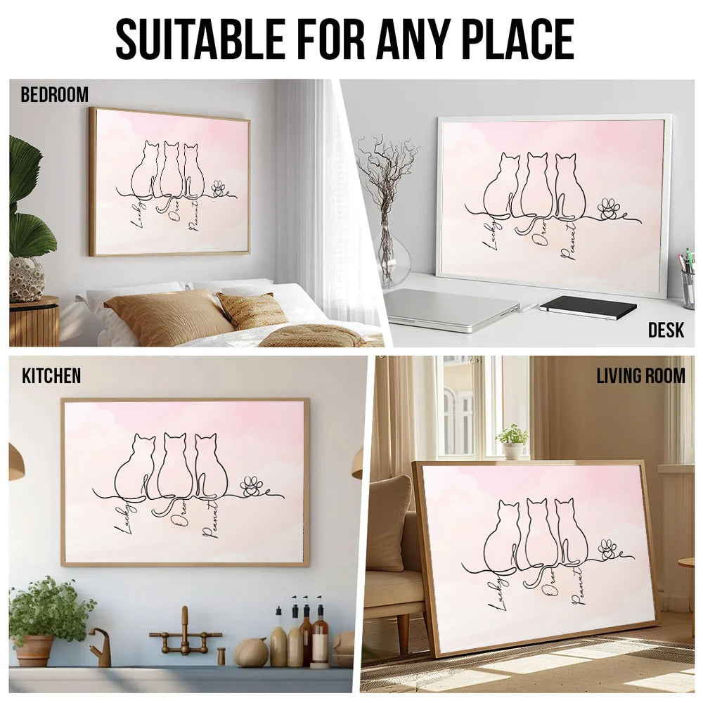 Adorable Cat Line - Personalized Canvas - Gift For Cat Lovers, Cat Mom, Cat Dad