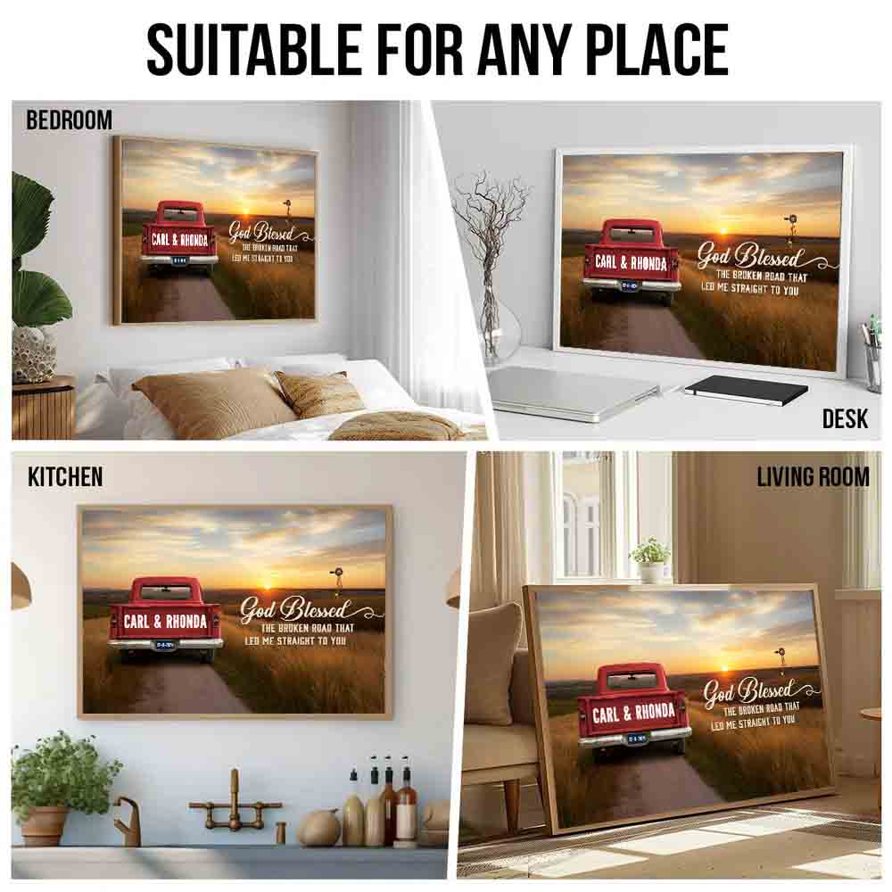 God Blessed The Broken Road Couple - Personalized Canvas Print - Gift For Her/Him, Husband/Wife, Couples on Anniversary, Valentine's Day