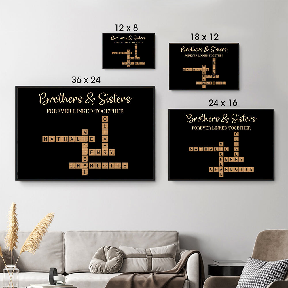 Crossword Puzzle Art Brothers & Sisters Forever Linked Together - Personalized Canvas Prints - Gift For Family Members, Mom and Dad